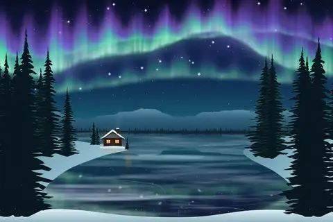 Aurora Over Frozen Lake