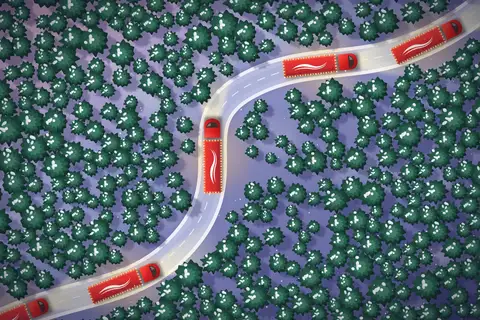 Trucks Through Forest